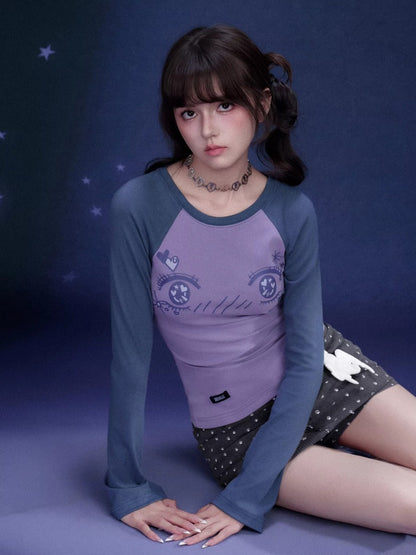 Cartoon Eye Print Raglan Sleeve T-Shirt【s0000016323】