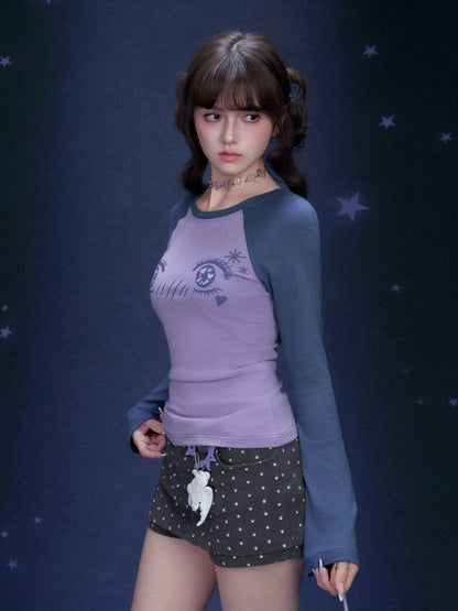 Cartoon Eye Print Raglan Sleeve T-Shirt【s0000016323】