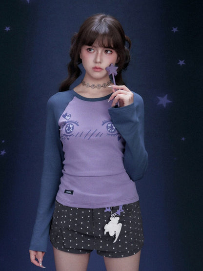 Cartoon Eye Print Raglan Sleeve T-Shirt【s0000016323】