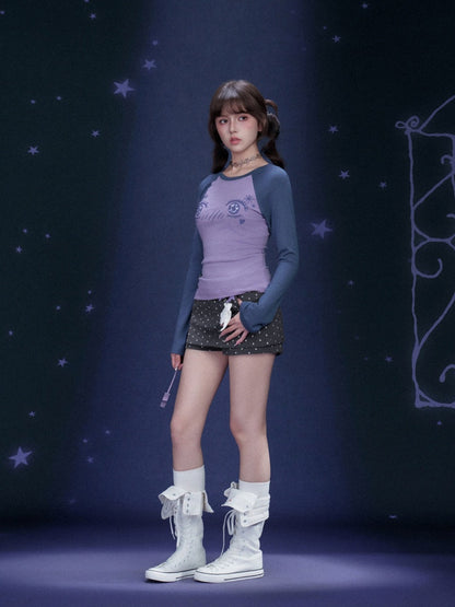 Cartoon Eye Print Raglan Sleeve T-Shirt【s0000016323】