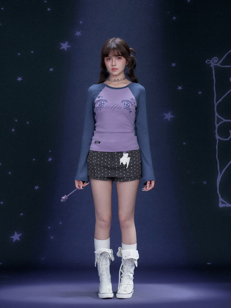 Cartoon Eye Print Raglan Sleeve T-Shirt【s0000016323】