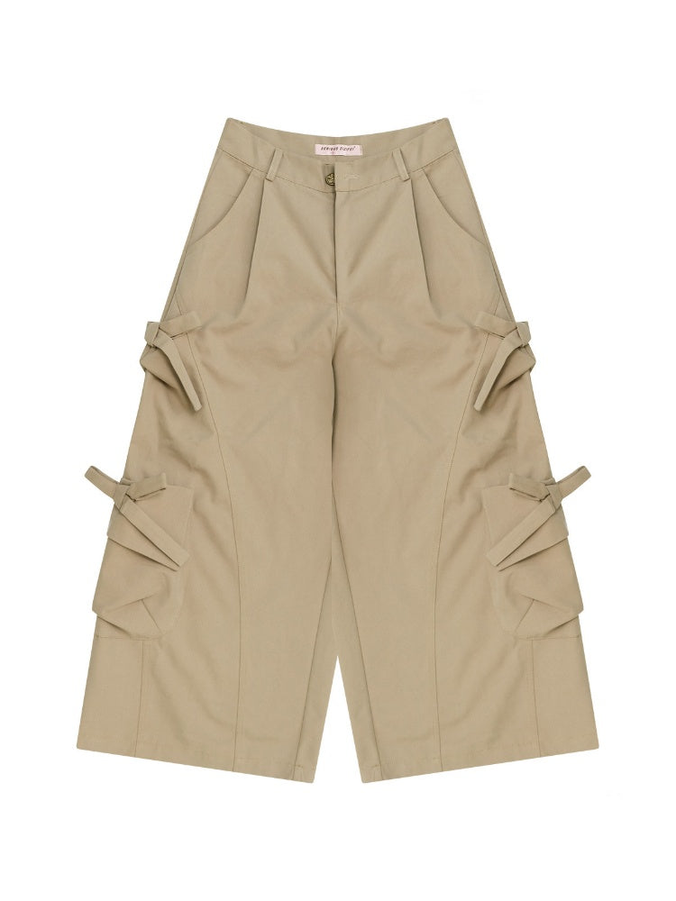 Cargo Pocket Bow Cropped Straight Leg Pants【s0000016324】