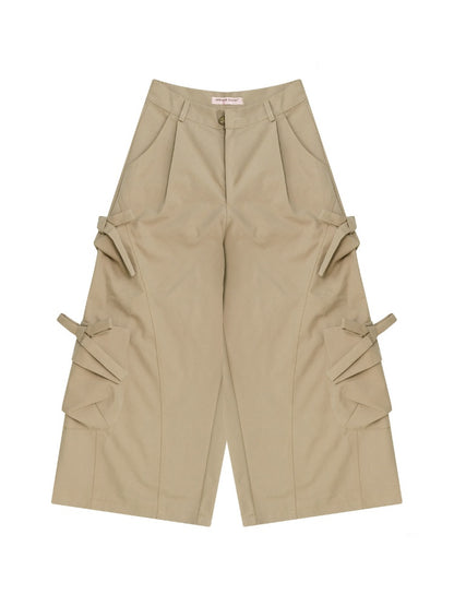 Cargo Pocket Bow Cropped Straight Leg Pants【s0000016324】