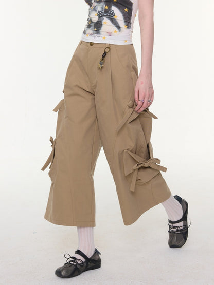 Cargo Pocket Bow Cropped Straight Leg Pants【s0000016324】