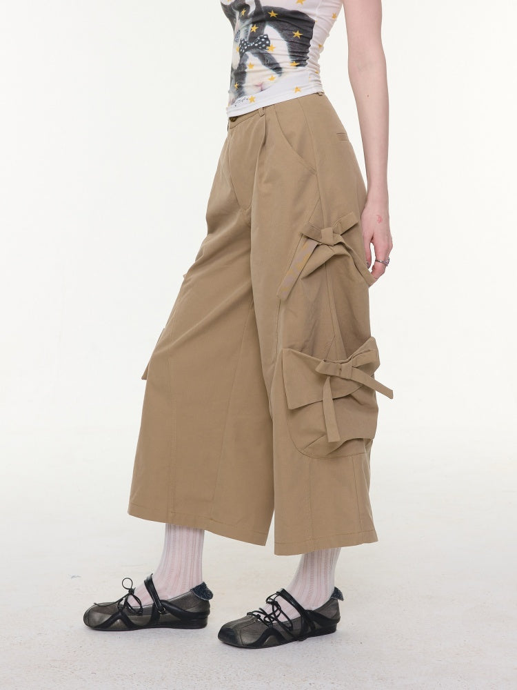 Cargo Pocket Bow Cropped Straight Leg Pants【s0000016324】