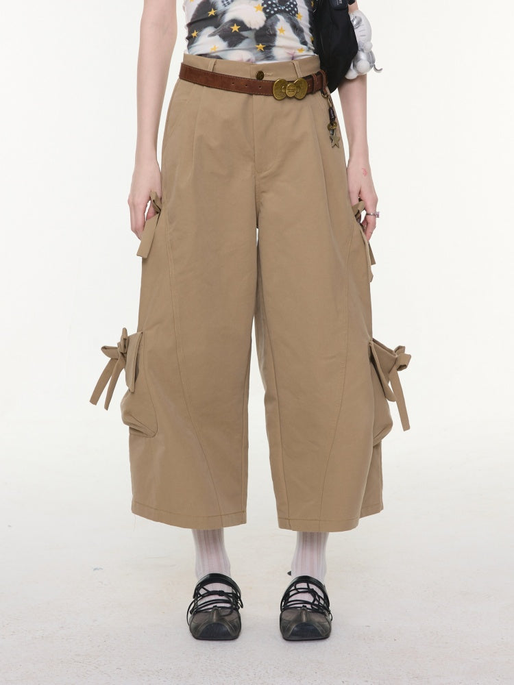 Cargo Pocket Bow Cropped Straight Leg Pants【s0000016324】