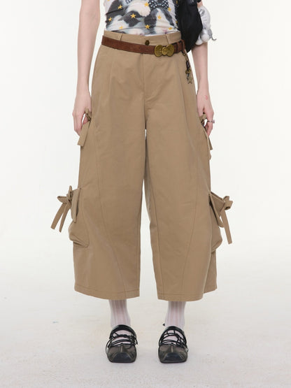 Cargo Pocket Bow Cropped Straight Leg Pants【s0000016324】