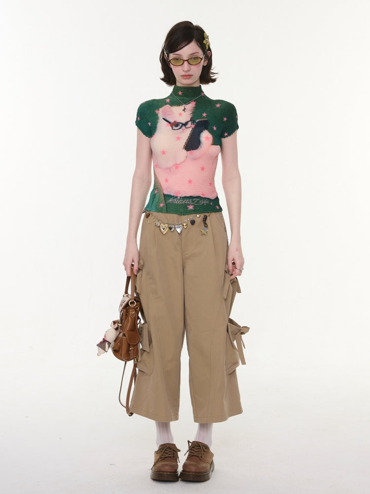 Cargo Pocket Bow Cropped Straight Leg Pants【s0000016324】