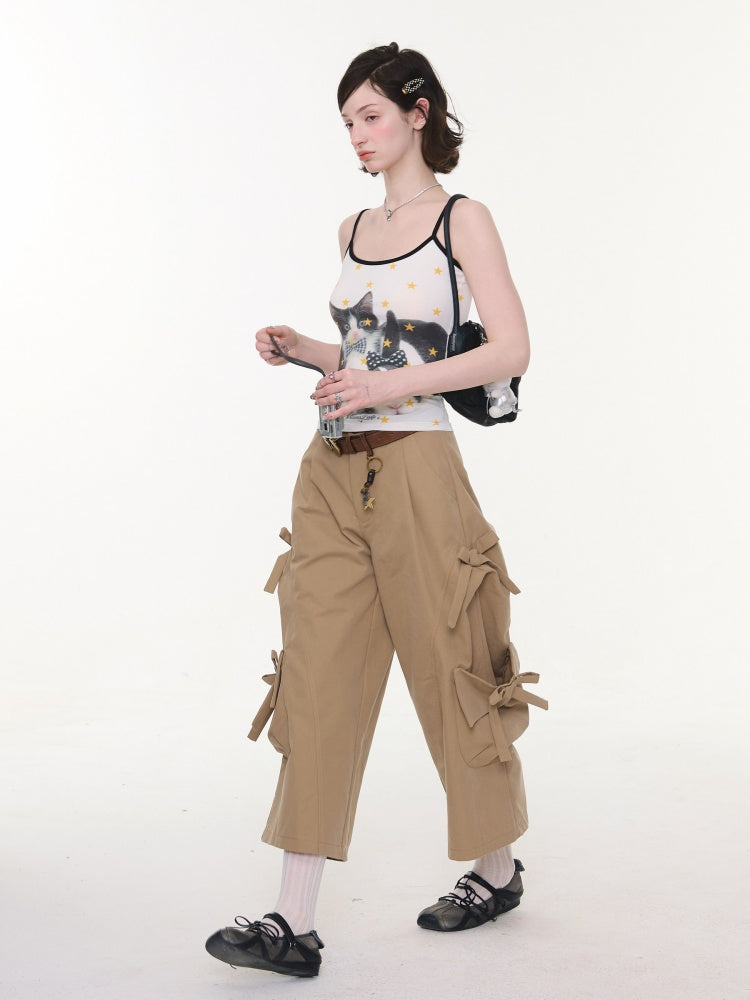 Cargo Pocket Bow Cropped Straight Leg Pants【s0000016324】