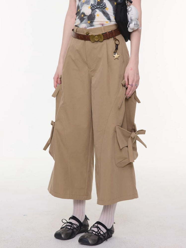 Cargo Pocket Bow Cropped Straight Leg Pants【s0000016324】