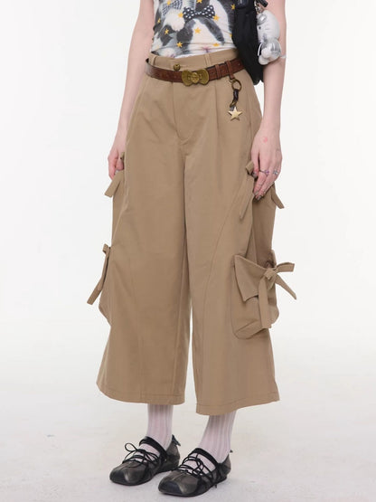 Cargo Pocket Bow Cropped Straight Leg Pants【s0000016324】
