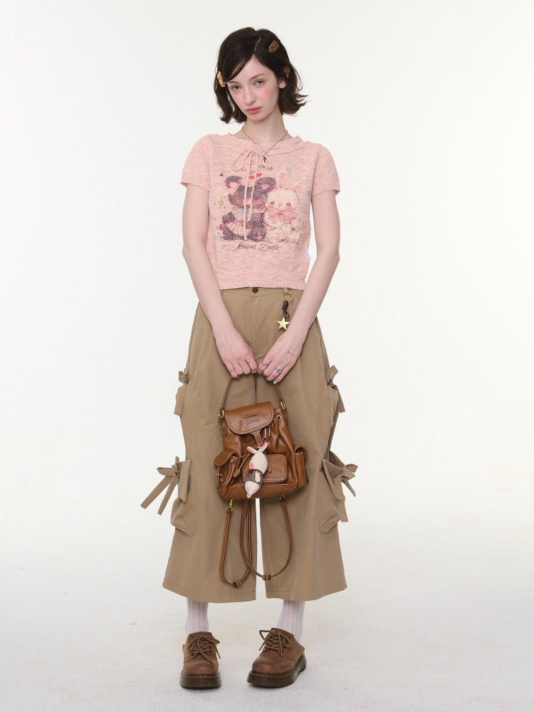 Cargo Pocket Bow Cropped Straight Leg Pants【s0000016324】