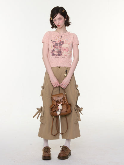 Cargo Pocket Bow Cropped Straight Leg Pants【s0000016324】