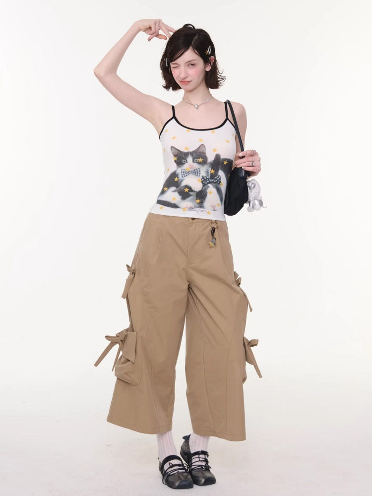Cargo Pocket Bow Cropped Straight Leg Pants【s0000016324】