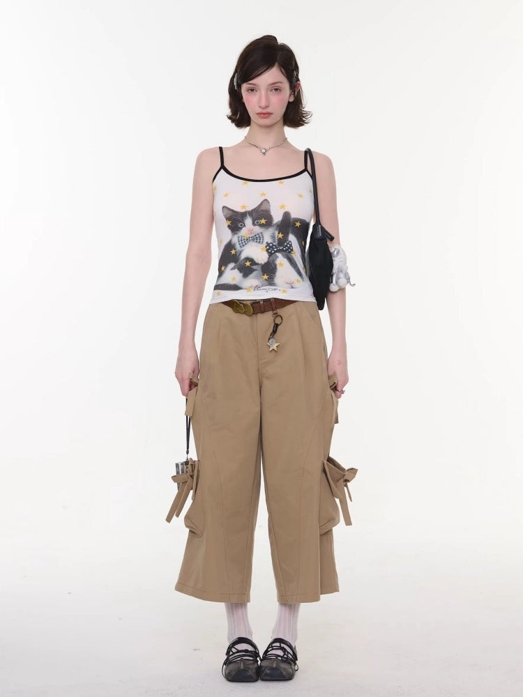 Cargo Pocket Bow Cropped Straight Leg Pants【s0000016324】