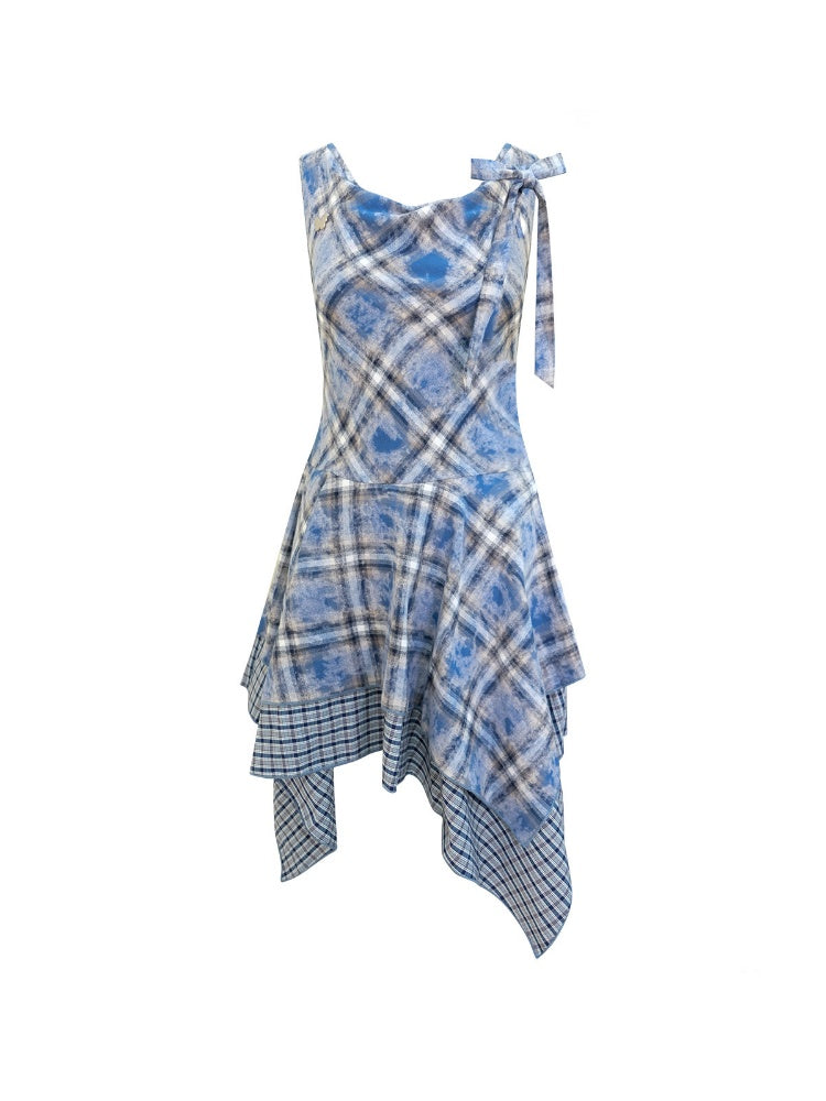 Irregular Waist Slimming Plaid Camisole Dress【s0000016325】