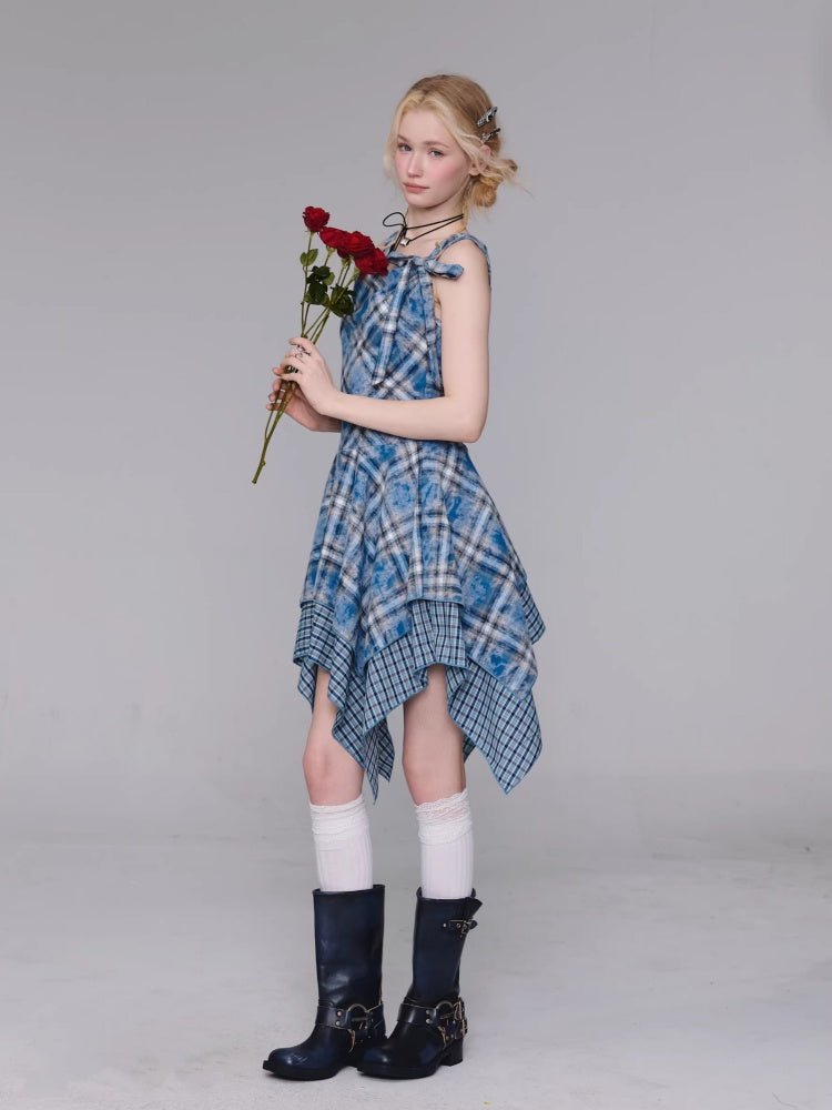 Irregular Waist Slimming Plaid Camisole Dress【s0000016325】