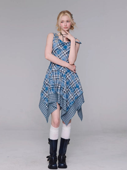 Irregular Waist Slimming Plaid Camisole Dress【s0000016325】