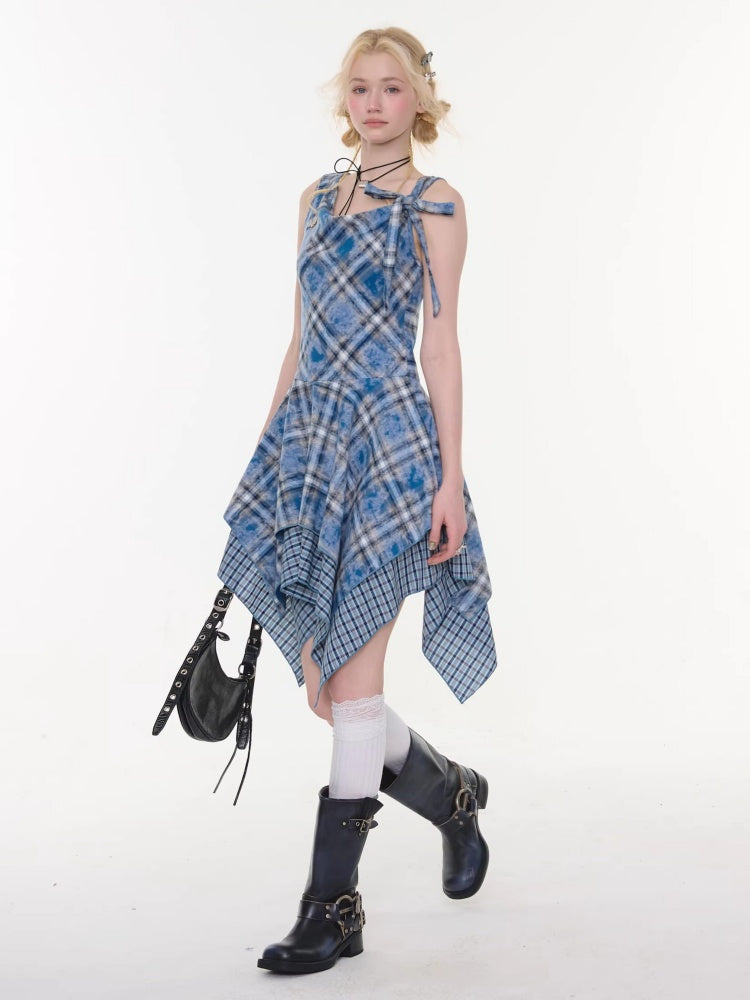 Irregular Waist Slimming Plaid Camisole Dress【s0000016325】