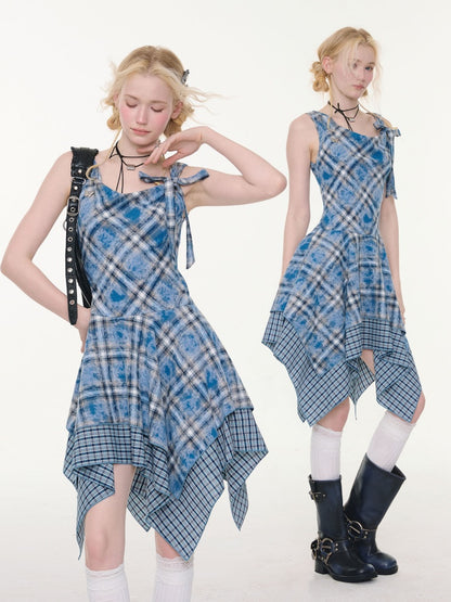 Irregular Waist Slimming Plaid Camisole Dress【s0000016325】