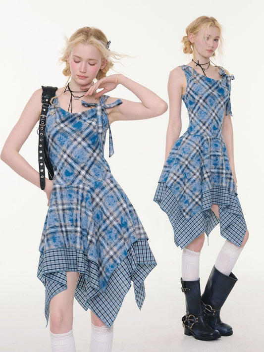 Irregular Waist Slimming Plaid Camisole Dress【s0000016325】