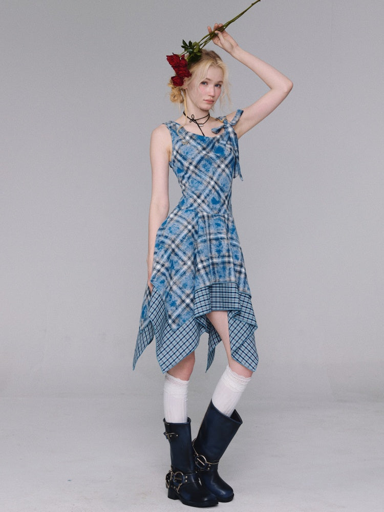 Irregular Waist Slimming Plaid Camisole Dress【s0000016325】
