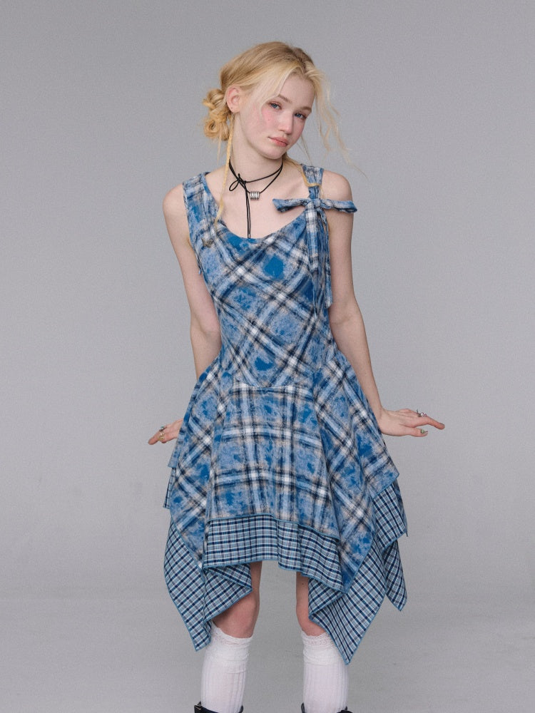 Irregular Waist Slimming Plaid Camisole Dress【s0000016325】