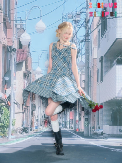 Irregular Waist Slimming Plaid Camisole Dress【s0000016325】