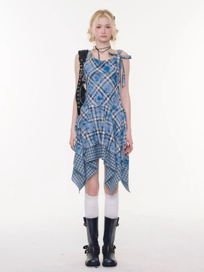 Irregular Waist Slimming Plaid Camisole Dress【s0000016325】