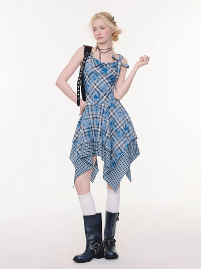 Irregular Waist Slimming Plaid Camisole Dress【s0000016325】