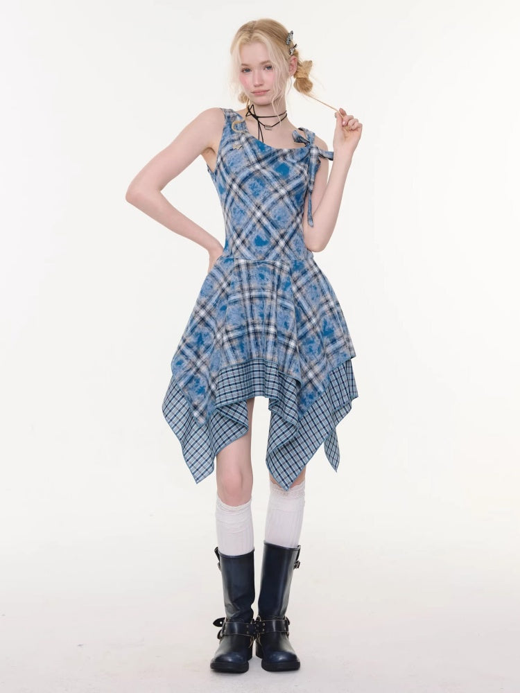 Irregular Waist Slimming Plaid Camisole Dress【s0000016325】