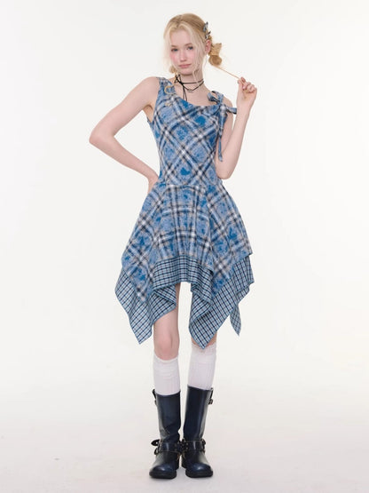 Irregular Waist Slimming Plaid Camisole Dress【s0000016325】