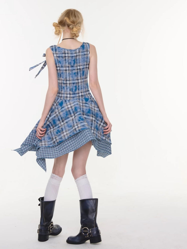 Irregular Waist Slimming Plaid Camisole Dress【s0000016325】