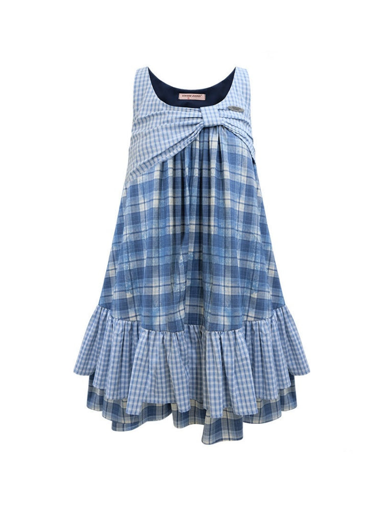 Irregular Patchwork Plaid Sleeveless Cake Dress【s0000016328】
