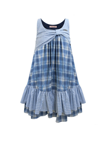 Irregular Patchwork Plaid Sleeveless Cake Dress【s0000016328】