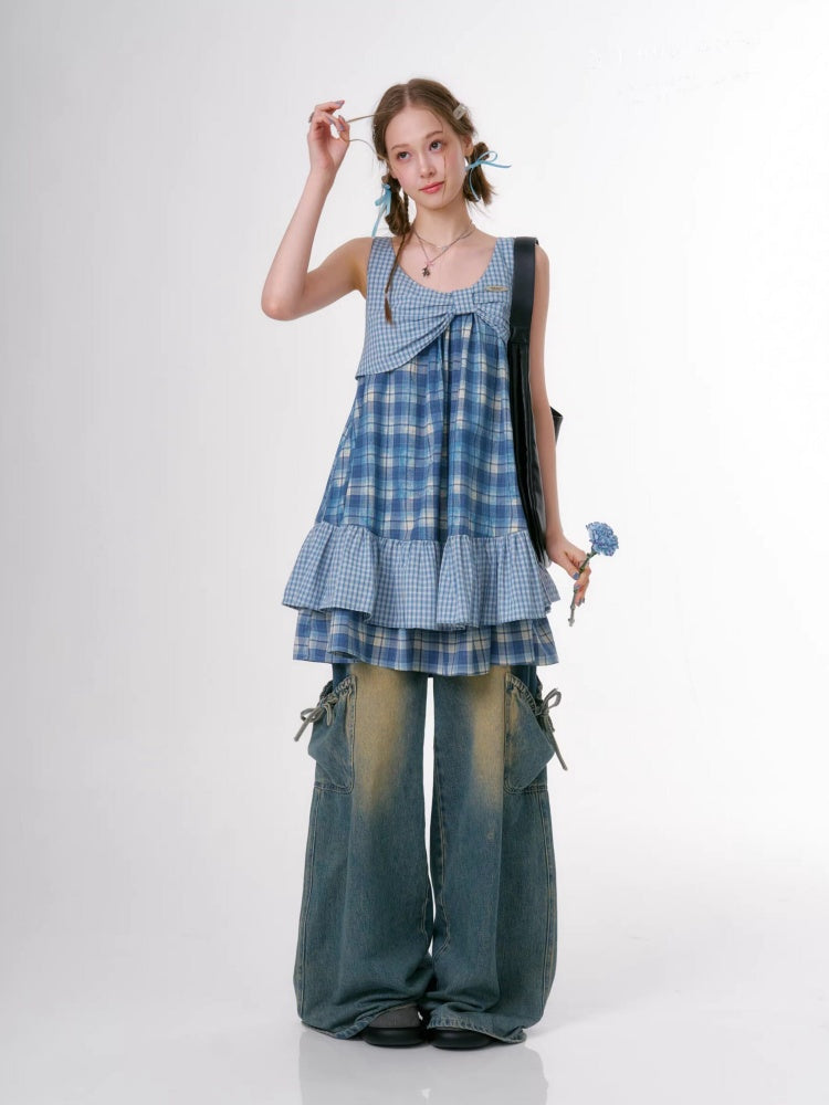Irregular Patchwork Plaid Sleeveless Cake Dress【s0000016328】