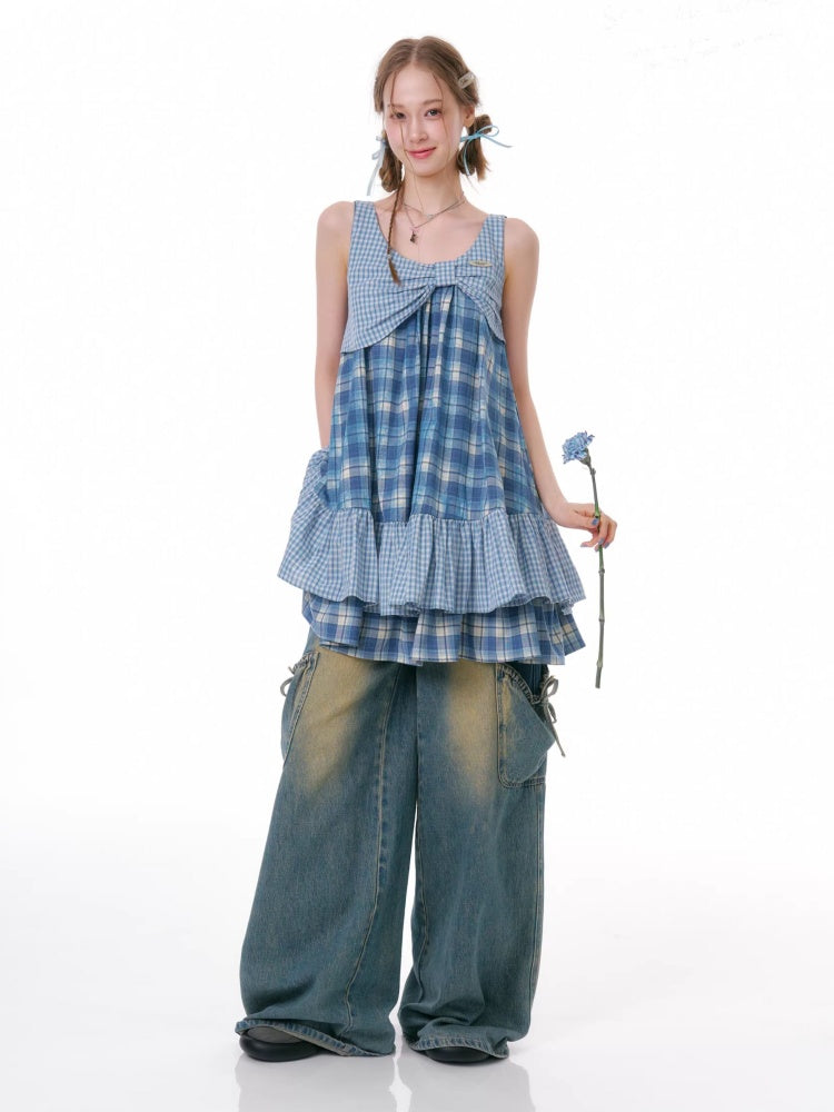 Irregular Patchwork Plaid Sleeveless Cake Dress【s0000016328】