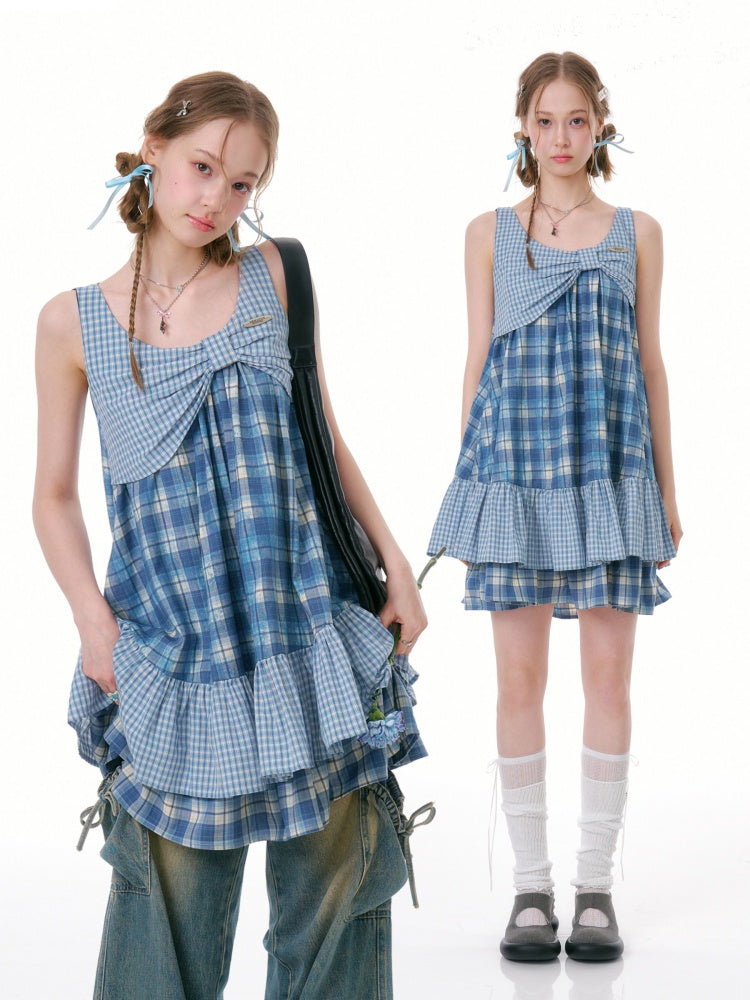 Irregular Patchwork Plaid Sleeveless Cake Dress【s0000016328】