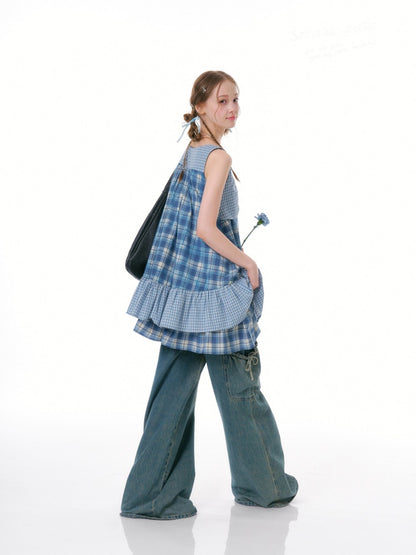 Irregular Patchwork Plaid Sleeveless Cake Dress【s0000016328】