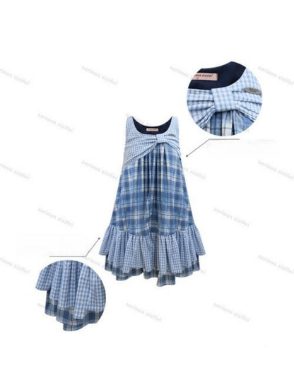 Irregular Patchwork Plaid Sleeveless Cake Dress【s0000016328】
