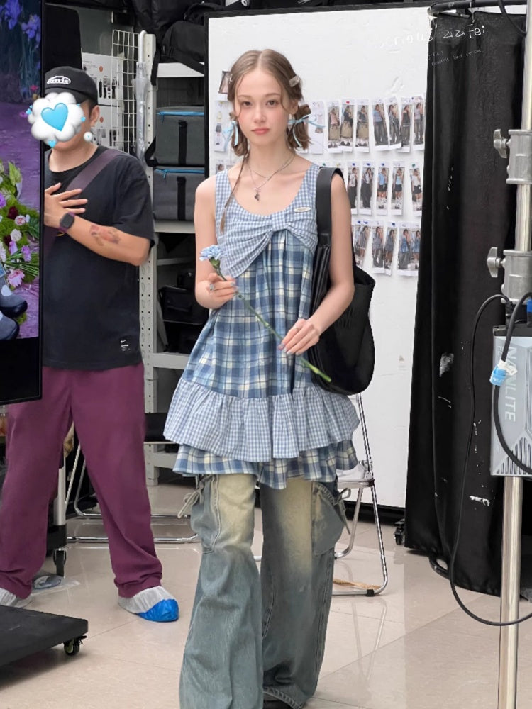 Irregular Patchwork Plaid Sleeveless Cake Dress【s0000016328】