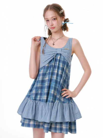 Irregular Patchwork Plaid Sleeveless Cake Dress【s0000016328】