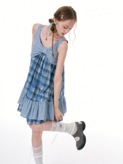 Irregular Patchwork Plaid Sleeveless Cake Dress【s0000016328】