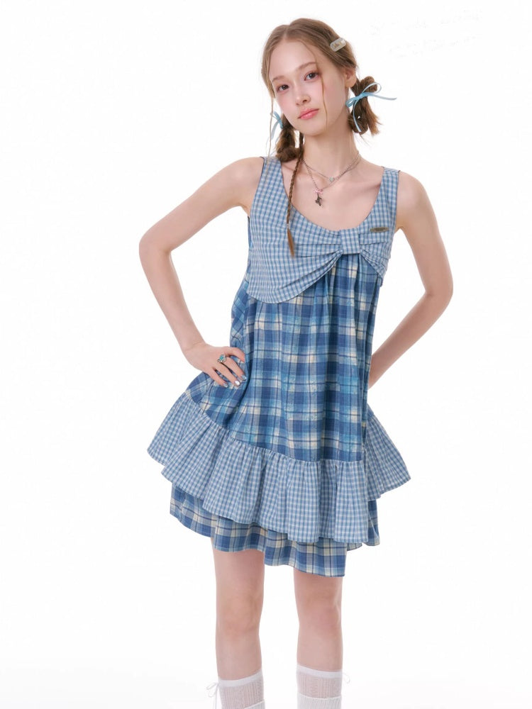 Irregular Patchwork Plaid Sleeveless Cake Dress【s0000016328】