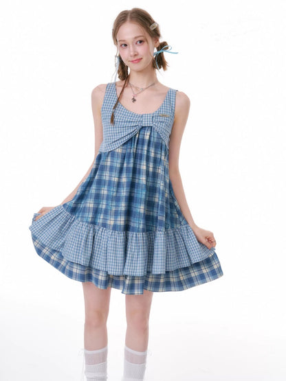 Irregular Patchwork Plaid Sleeveless Cake Dress【s0000016328】