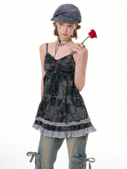Plaid Lace Hem Camisole Dress【s0000016329】
