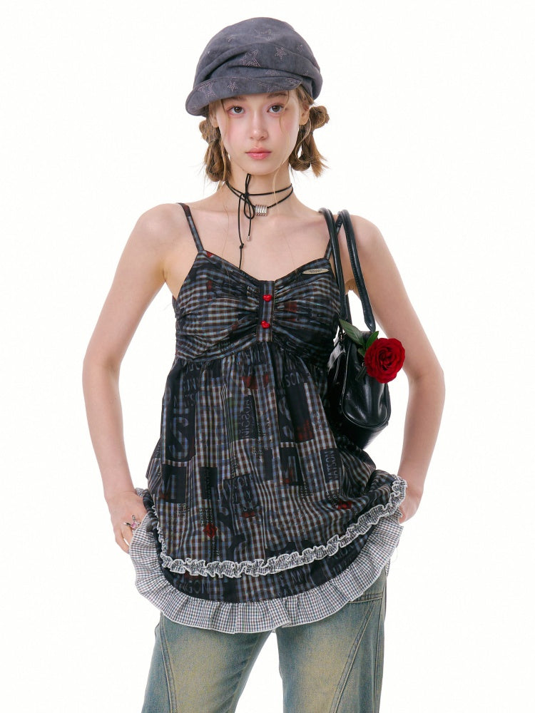 Plaid Lace Hem Camisole Dress【s0000016329】