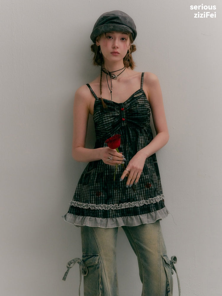 Plaid Lace Hem Camisole Dress【s0000016329】