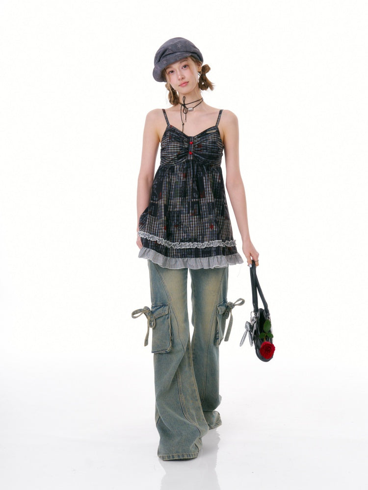 Plaid Lace Hem Camisole Dress【s0000016329】