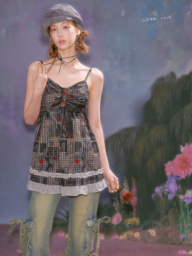 Plaid Lace Hem Camisole Dress【s0000016329】